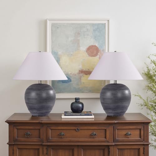 21'' Large Gray Base Ceramic Basin Table Lamp Set of 2 for Bedroom (2 Count)