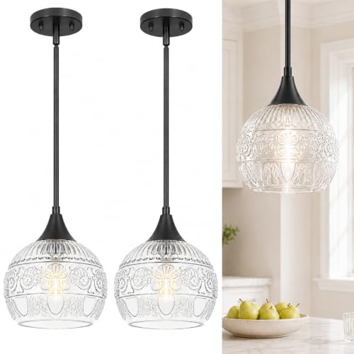 DSMJFU Black Pendant Light Set of 2 with Clear Glass for Kitchen Island (2 Count)