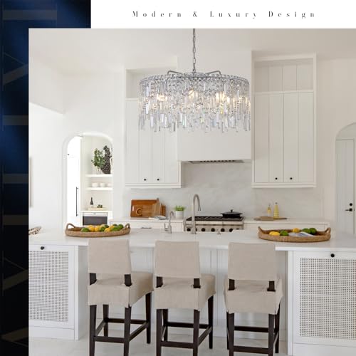 Large Crystal Chandelier 30'' Chrome Modern Chandelier for Dining Room 10 Light Drum Chandelier Luxury K9 Raindrop Crystal Ceiling Pendant Fixtures for Living Room Bedroom Staircase Foyer