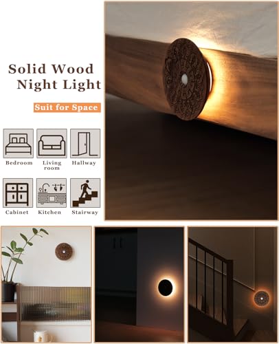 Carved Flower Wood Motion Sensor Night Light