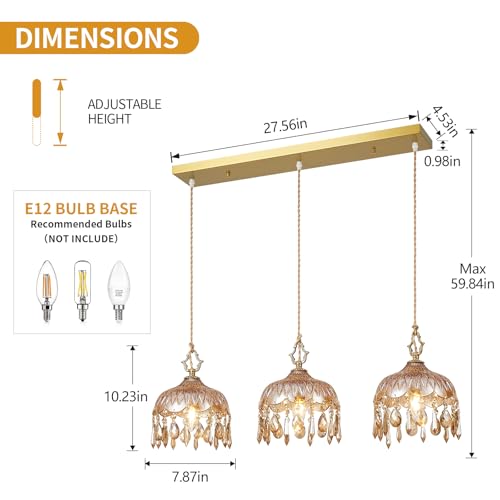 3 Light Glass Pendant Light Crystal Hanging Light Fixtures