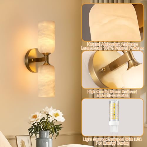 Vintage Gold Alabaster Wall Sconces Set of 2 (2 Count)
