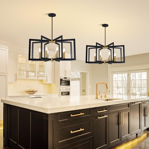28" Modern Black and Gold Chandelier for Dining Room