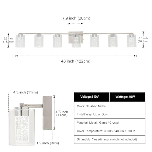7 Light Brushed Nickel Vanity With 3 Color Modes (7 Count)