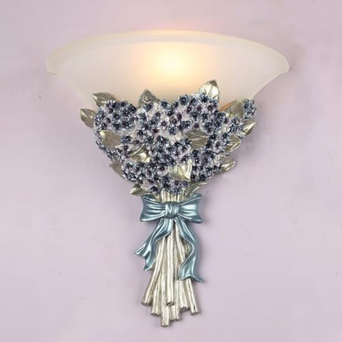 Unique Wall Sconce Flower Light Fixture Vintage Glass Wall Lights Blue Flowers Shape Modern Sconces Lamp Frosted White Glass Shade Gold Resin Sconce Fixtures for Hallway Living Room