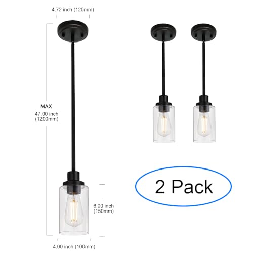 2 Pack Pendant Light Black Adjustable Hanging Ceiling Lights (2 Count)