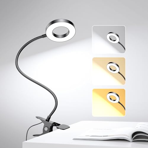 LED Desk Lamp Clip on Light with 3 Color Modes 10 Brightness Ring