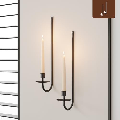Metal Wall Candle Sconce Holder Set of 2 Wall Mount Candle Holder Pillar Holder Black Modern Wall Candle Sconces Hanging for Living Room Farmhouse Fireplace Wedding (2 Count)