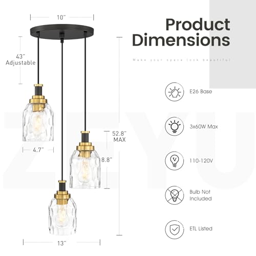 Adjustable Modern Cluster Pendant Light for Kitchen Island (3 Count)