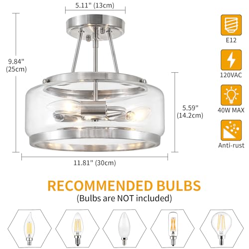 Brushed Nickel Modern Glass Ceiling Light Semi Flush Mount Ceiling Light