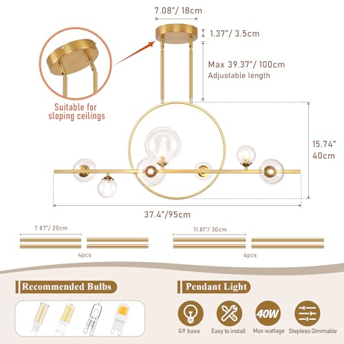 Modern 7 Light Gold Kitchen Island Light for Dining Room