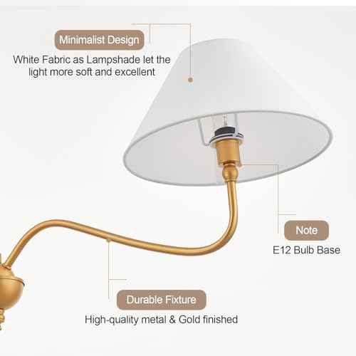 Modern Gold Linear Chandelier for Kitchen Island, 2-Light Linear Light Fixture with Off-White Fabric Shade, Rustic Pendant Light for Dining Room