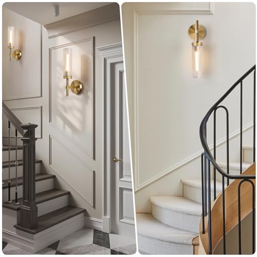 15" 2 Pc Knurled Brass Bathroom Wall Sconces