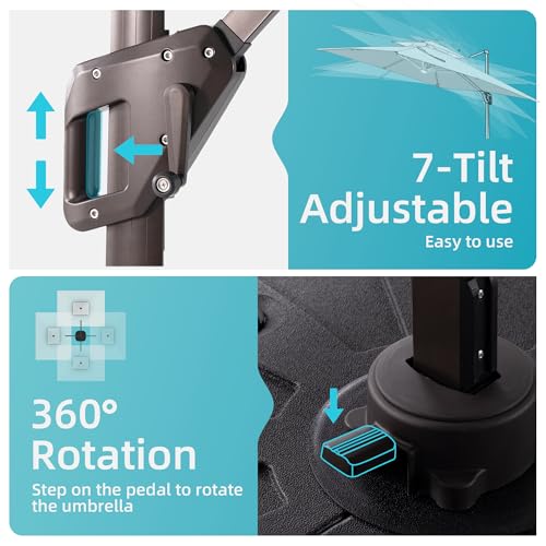 10x13 FT Patio Cantilever Outdoor Umbrella with Base and LED Light