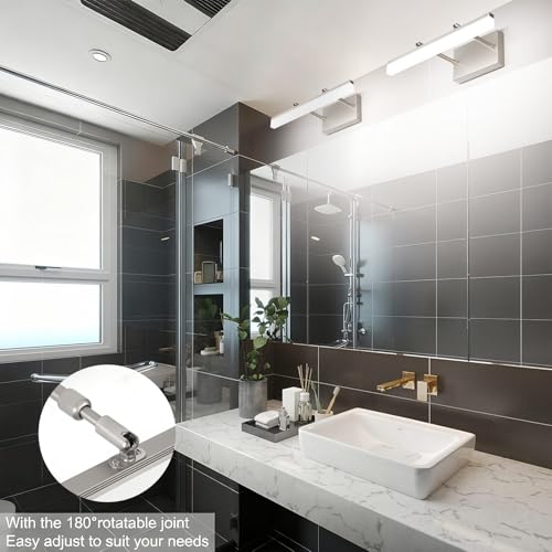 Brushed Nickel Vanity Light 16 inch Modern Wall Sconces Adjustable LED Bathroom Light Fixtures Over Mirror Rotatable Vanity Lighting 5500K