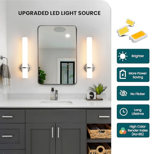 Brushed Nickel Bathroom Sconces Wall Lighting 18W LED Dimmable Vanity Light Fixture