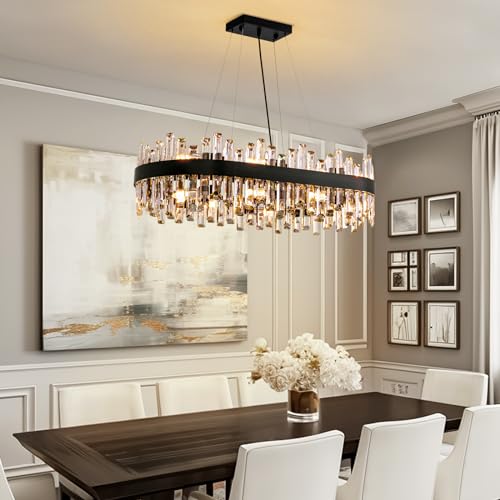 Rectangular Black Crystal Chandelier for Dining Room