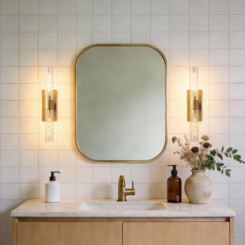 Bathroom Sconce Hardwired Brass Sconce with Glass Tube