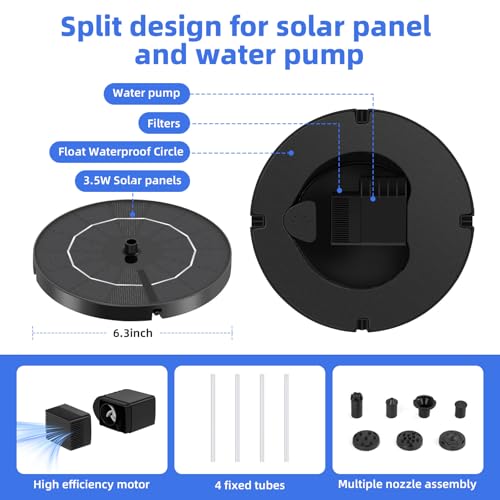 3.5W Solar Bird Bath Fountain Pump with 6 Nozzles & Fixed Pipes