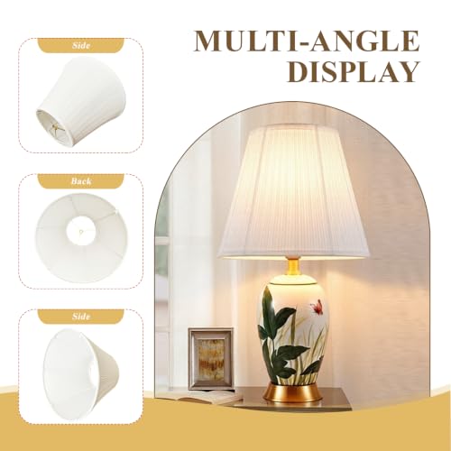White Lamp Shade for Table Lamps with Pleated Linen Fabric and Spider Fitter 6.7''TopX 13'' Bottom X 10 ''High Replacement Lampshade for Bedside and Living Room Lamps