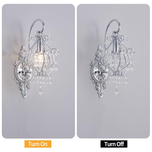 Indoor Hardwired Silver Crystal Vintage Wall Sconces Light Set of 2 (2 Count)