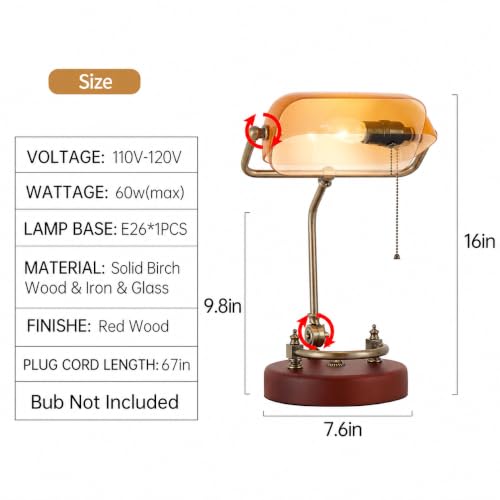 Bankers Lamp Traditional Orange Desk Lamp Solid Wood Pull Chain Switch