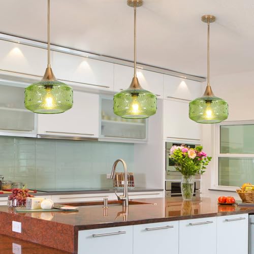 Gold Pendant Light over Kitchen Green Glass Hanging Light for Bathroom