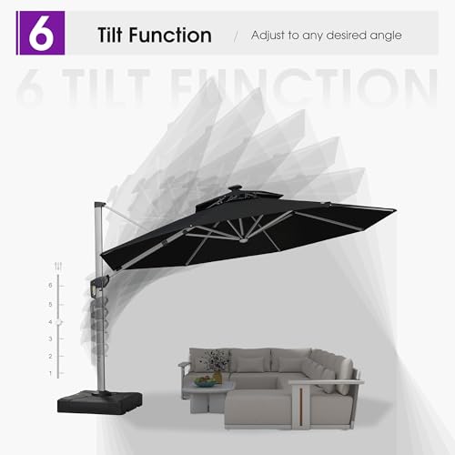 Patio Umbrella with Base 13ft Solar LED Light Double Top