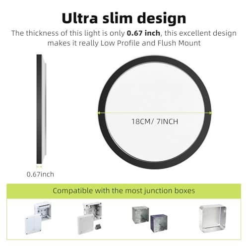 1PACK Flush Mount LED Ceiling Light Fixtures 5 Color Temperatures in One &100W Equivalent Flat Bathroom Ceiling Light (2 Count)