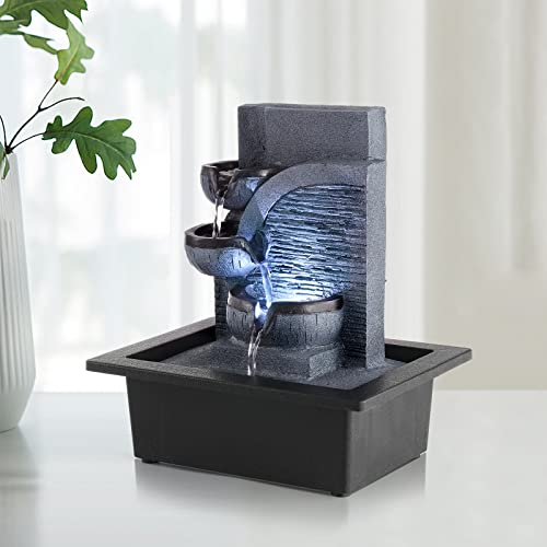 Indoor Water Fountain Tabletop Waterfall Fountain with LED Light