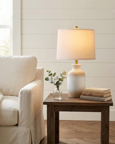 24'' Farmhouse Ceramic Table Lamp with Natural Textured Finish
