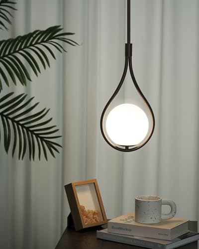 2 Pack 8 Inch Glass Black Pendant Lights Kitchen Island