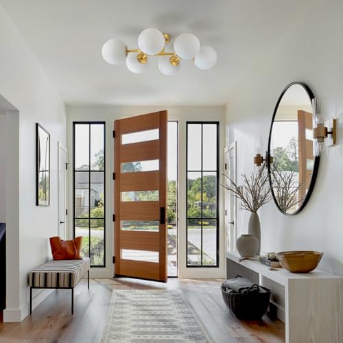 6 Light Semi Flush Mount Glass Ceiling Light Milk Globe