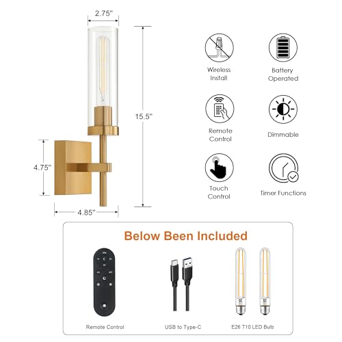 Gold Battery Operated Wall Sconce Set of 2 (2 Count)