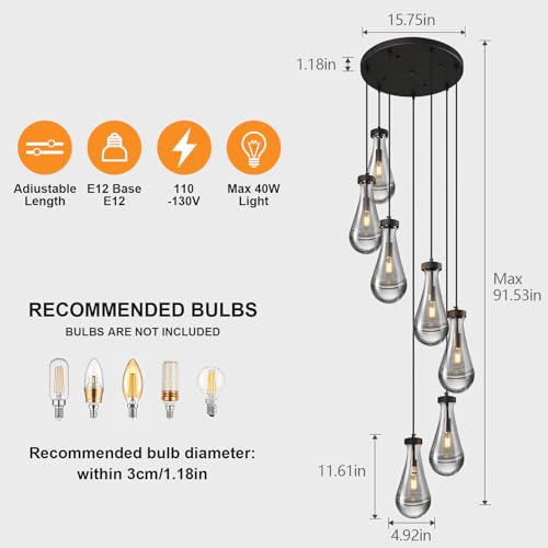 Raindrop Pendant Lights Kitchen Island Teardrop Black Hanging Light Fixtures Clear Solid Glass Pendant Light Modern Chandeliers for Dining Room Porch Corridor Living Room