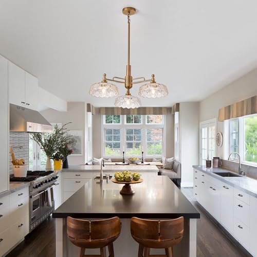 Chandelier Pendant Lights Fixture Vintage Pendant Lighting Fixtures 3 Lights Chandelier E26 Base Brass Kitchen Glass Hanging Lamp for Island Dining Room Living Room