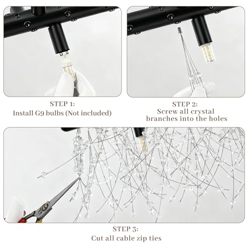 59" Linear Crystal Firework Chandelier Large Dandelion Dining Light