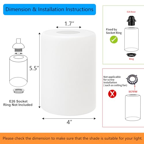6 Pack White Frosted Glass Shades Replacement (6 Count)