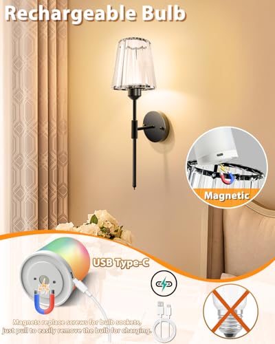 19.3 Inch Crystal Battery Operated Wall Sconces Set of 2