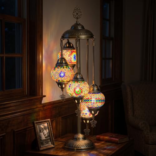31" Turkish Mosaic Lamp Handmade 5 Globes Moroccan Table Lamp