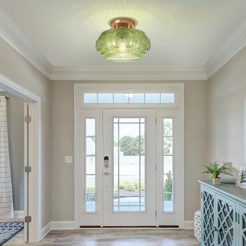 11" Art Deco Glass Semi Flush Mount Ceiling Light Fixture