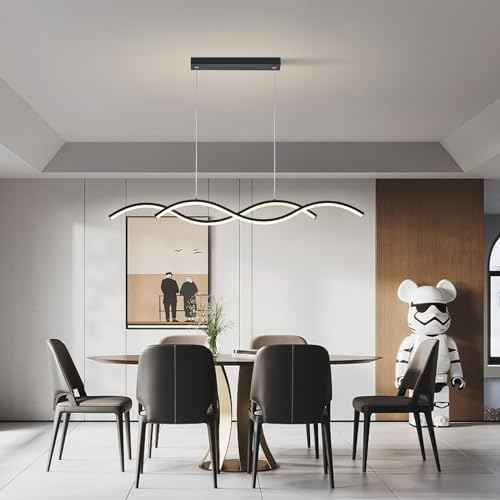 Modern LED Chandelier 31.49in Waving Linear Pendant Light Dimmable 3000K-6000K with Remote Control Hanging Island Light Fixture for Dining Room Living Room