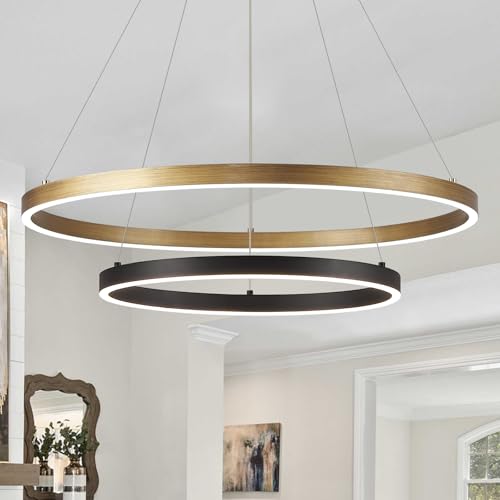 2 Ring LED Chandelier Black Gold Chandeliers for Dining Room Dimmable