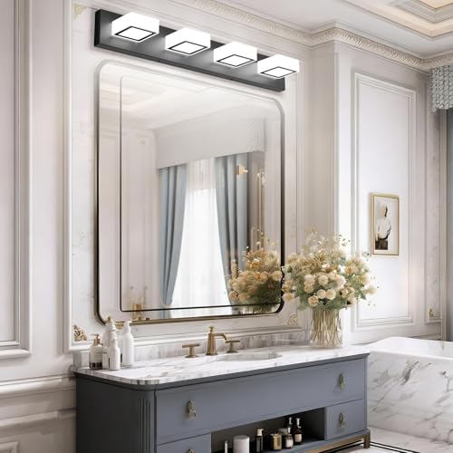 Black Bathroom Vanity Lights 30inch Metal Acrylic LED Modern Bathroom Wall Lighting Fixtures Over Mirror Matte Black