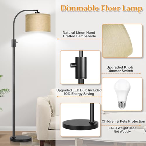 Upgraded Modern Arc Dimmable Tall Standing Floor Lamp with Champagne Shade