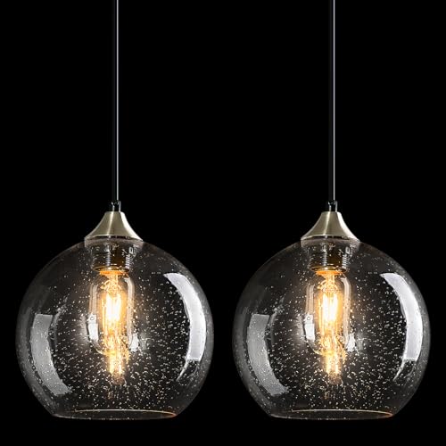 Clear Glass Pendant Lights Kitchen Island Lighting Globe Pendant Light Fixtures Modern Pendant Lighting for Kitchen Island Bedroom Living Dining Room Light Fixture (2 Count)