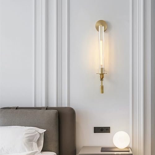 Long Glass Tube Wall Sconce Gold 1 Light Cylinder Fluted Shade