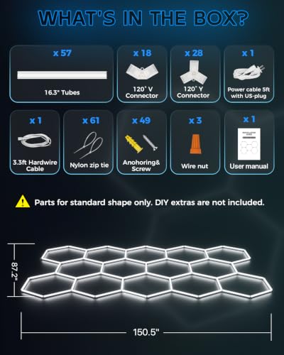 Hexagon Garage LED Lights (14-Girds)