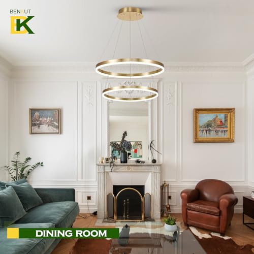 2 Rings Modern LED Chandelier Gold for Dining Room (2 Count)