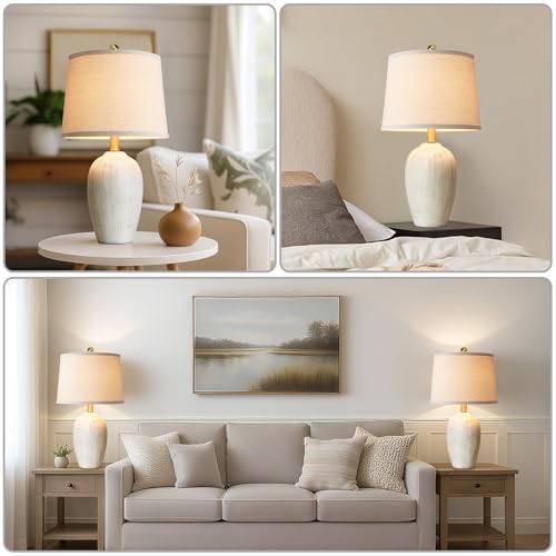 21'' Set of 2 Rustic Ceramic Small Table Lamps for Bedroom (2 Count)